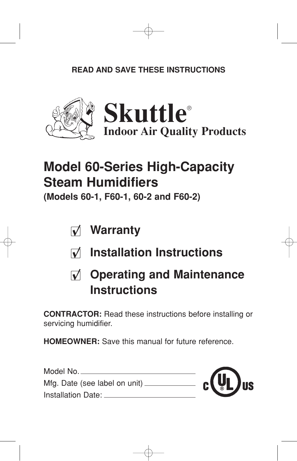 Skuttle Indoor Air Quality Products 60-2 User Manual | 40 pages