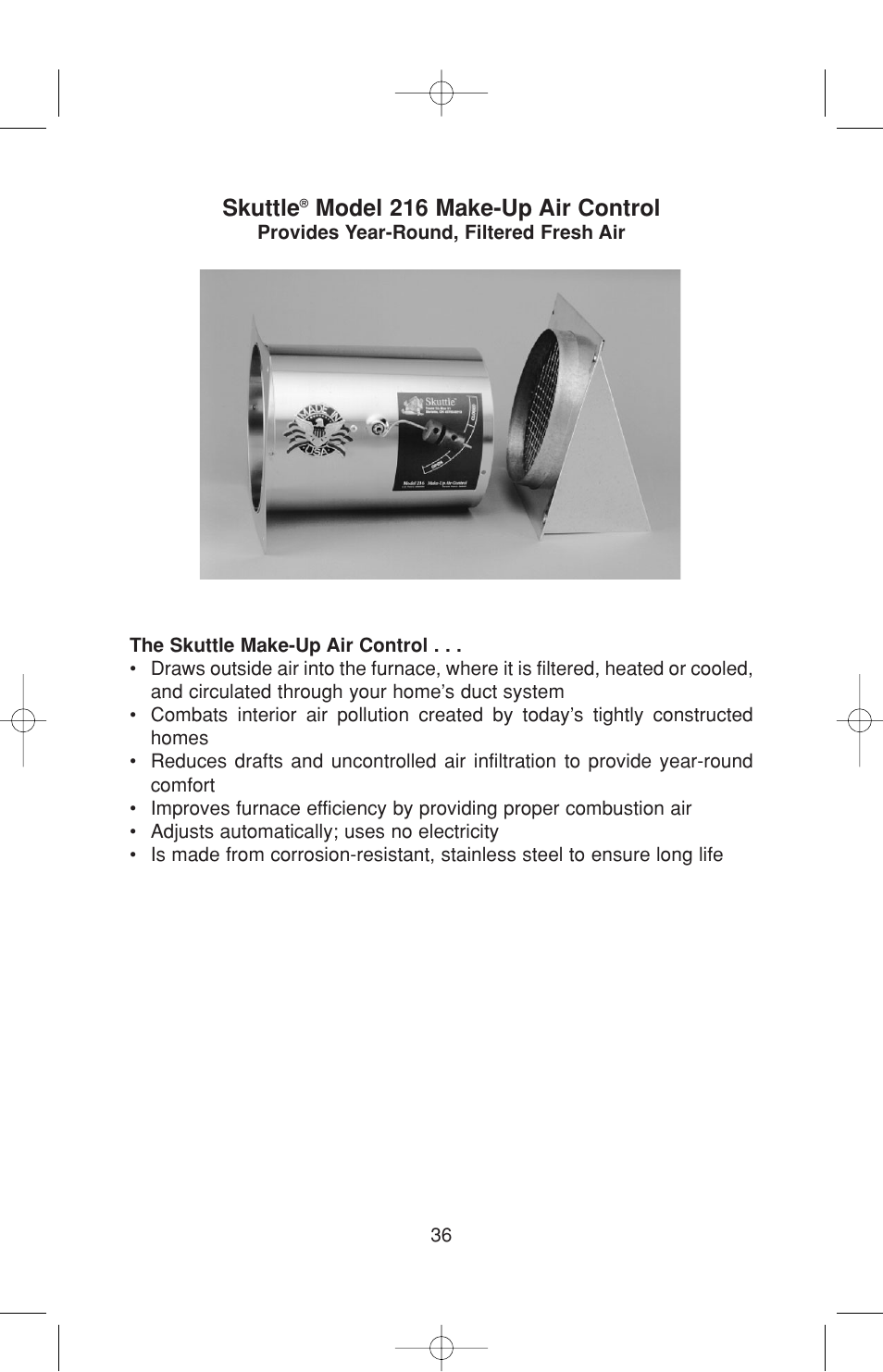 Skuttle, Model 216 make-up air control | Skuttle Indoor Air Quality Products 60-2 User Manual | Page 36 / 40