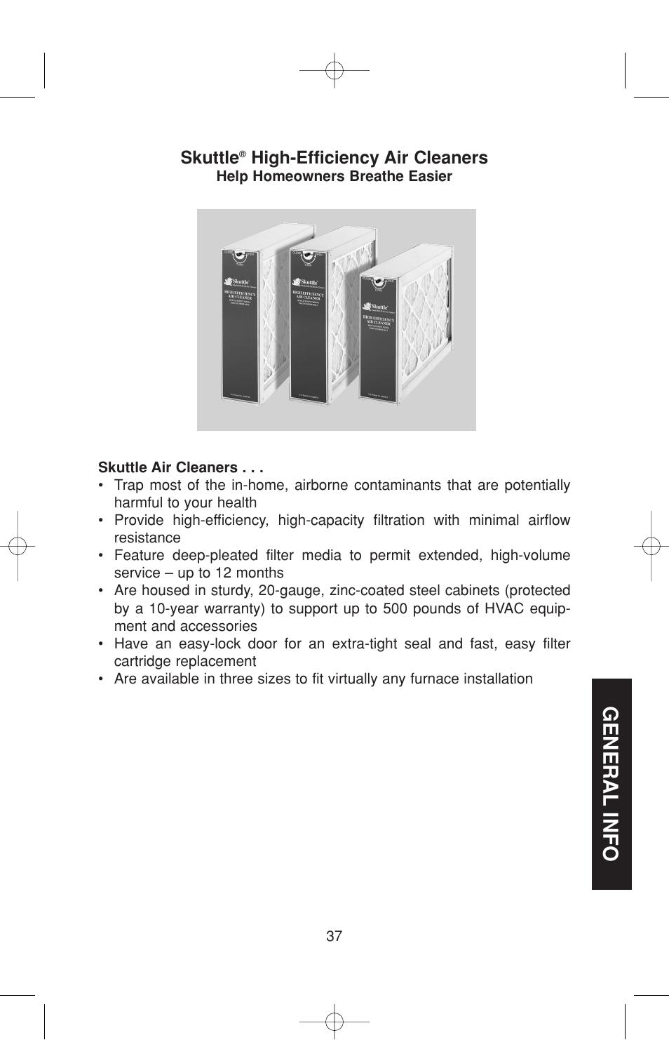 General info, Skuttle, High-efficiency air cleaners | Skuttle Indoor Air Quality Products 60-2 User Manual | Page 37 / 40