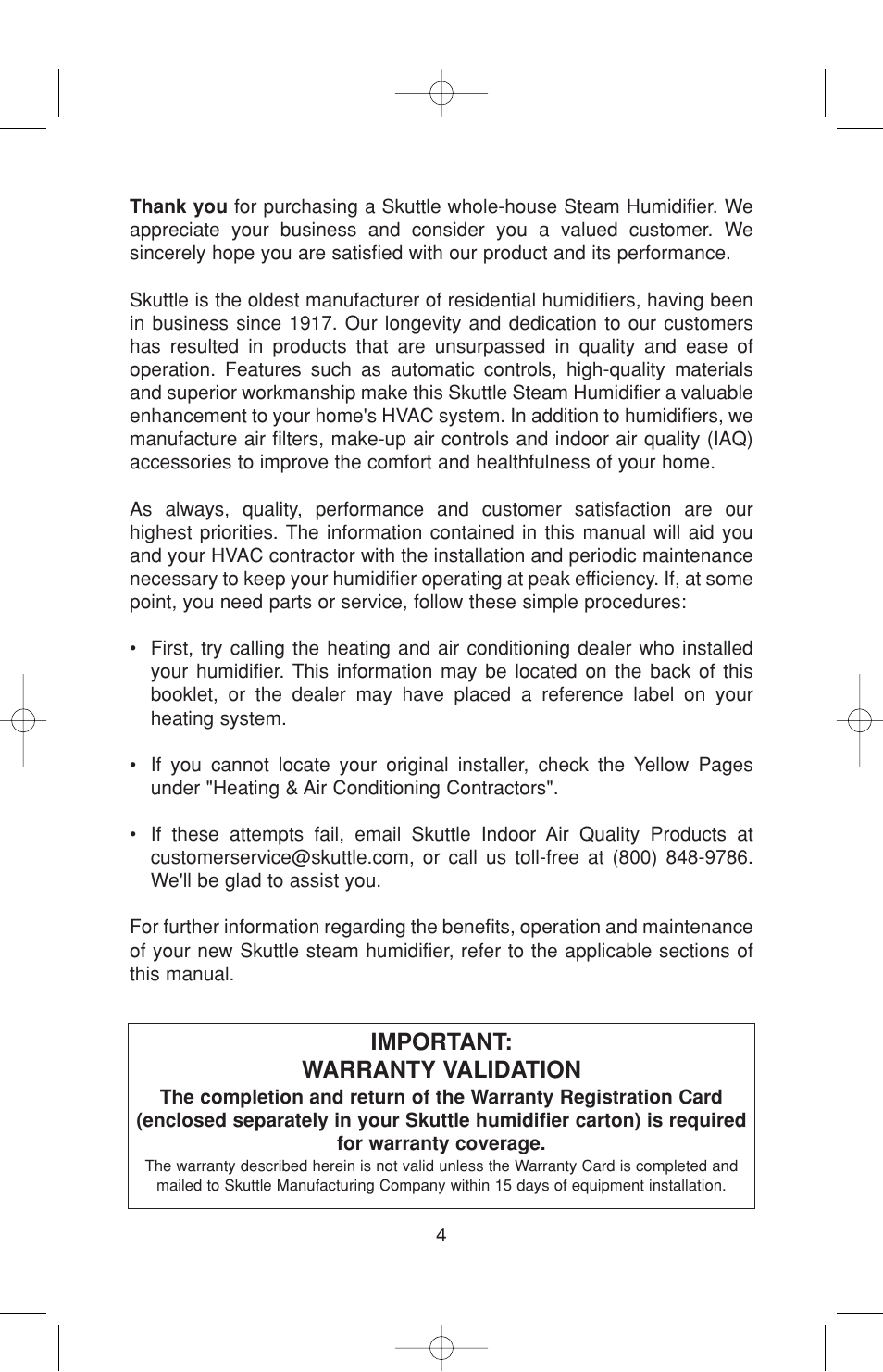 Important: warranty validation | Skuttle Indoor Air Quality Products 60-2 User Manual | Page 4 / 40