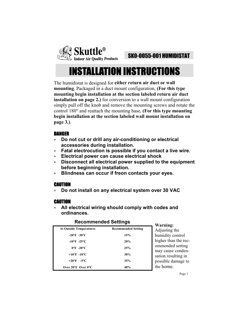 Skuttle Indoor Air Quality Products SK0-0055-001 User Manual | 4 pages
