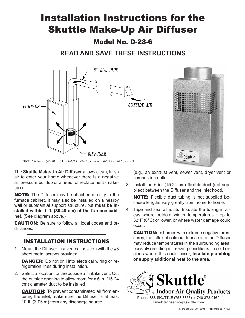 Skuttle Indoor Air Quality Products Skuttle Make-Up Air Diffuser D-28-6 User Manual | 1 page