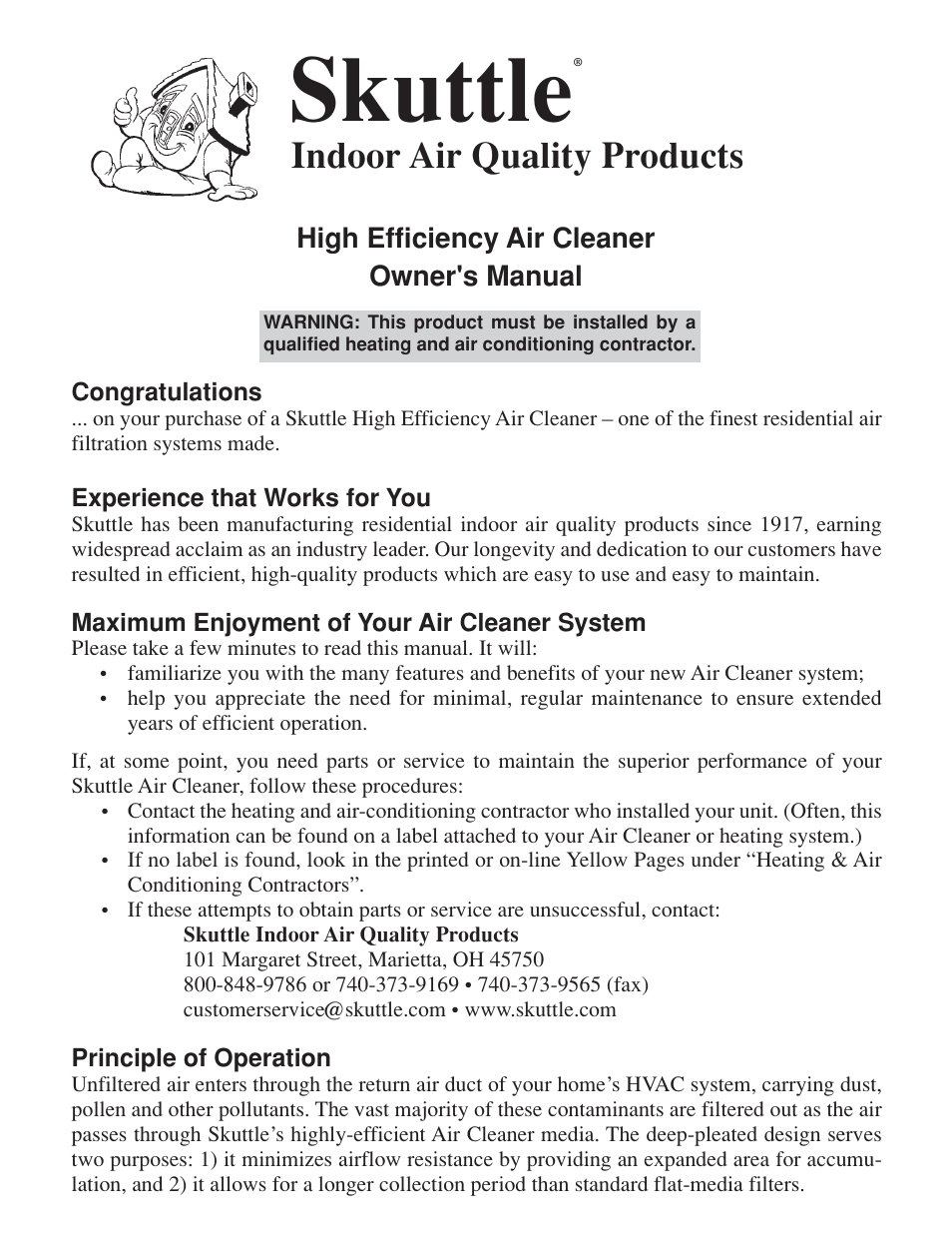 Skuttle Indoor Air Quality Products Air Cleaner User Manual | 6 pages