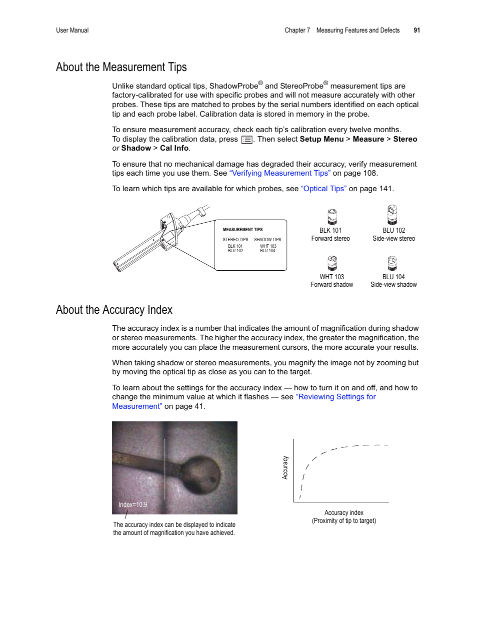 About the measurement tips, About the accuracy index | GE XLG3 User Manual | Page 100 / 160