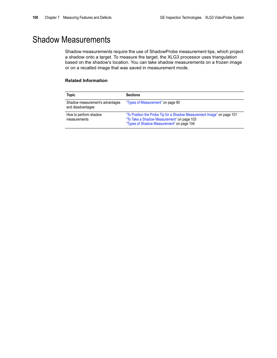 Shadow measurements | GE XLG3 User Manual | Page 109 / 160