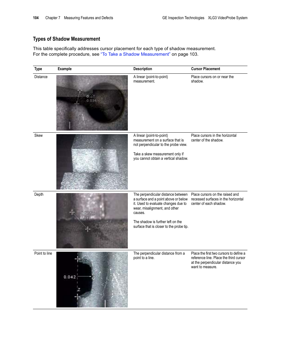 Types of shadow measurement | GE XLG3 User Manual | Page 113 / 160