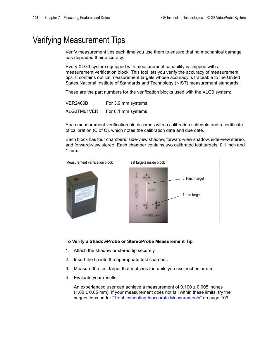 Verifying measurement tips | GE XLG3 User Manual | Page 117 / 160