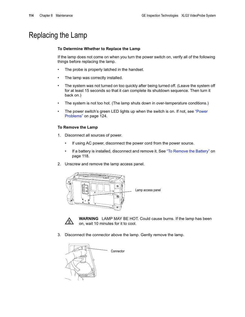 Replacing the lamp | GE XLG3 User Manual | Page 123 / 160