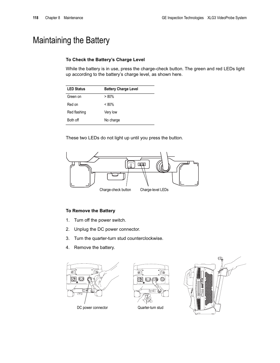 Maintaining the battery | GE XLG3 User Manual | Page 127 / 160
