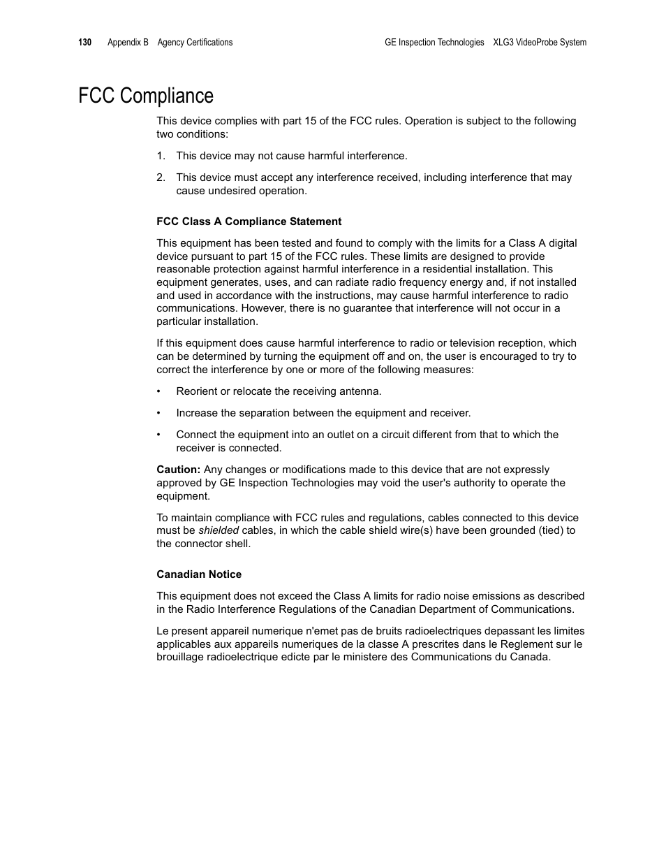 Fcc compliance | GE XLG3 User Manual | Page 139 / 160