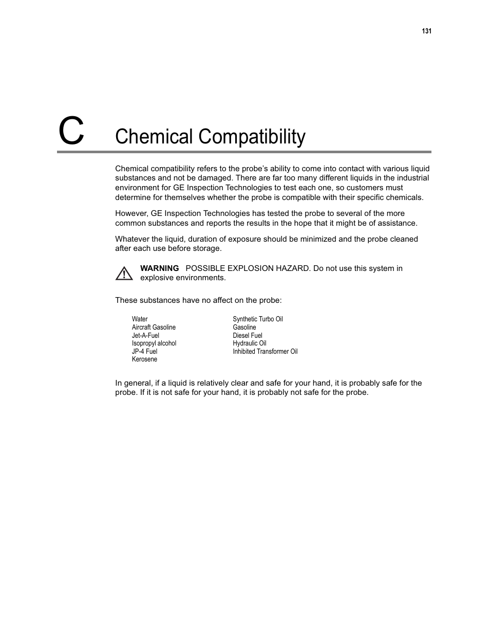 Chemical compatibility | GE XLG3 User Manual | Page 140 / 160