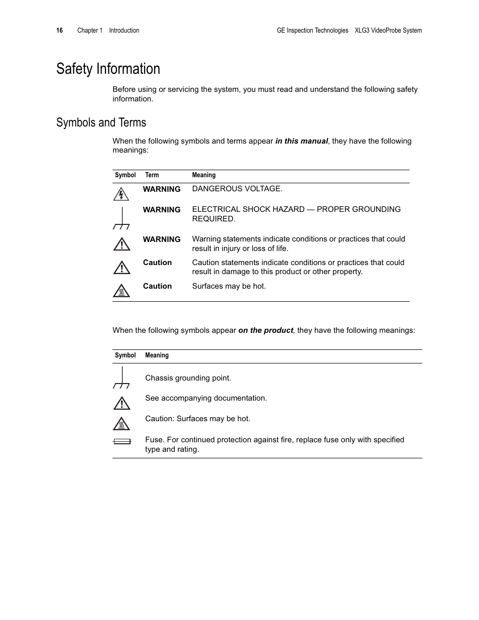 Safety information, Symbols and terms | GE XLG3 User Manual | Page 25 / 160