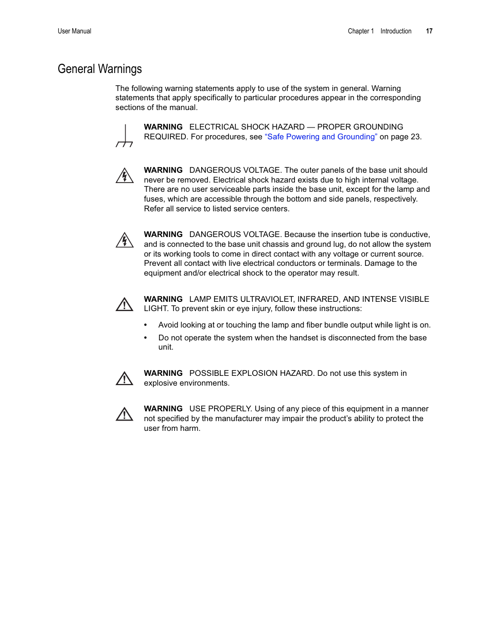 General warnings | GE XLG3 User Manual | Page 26 / 160