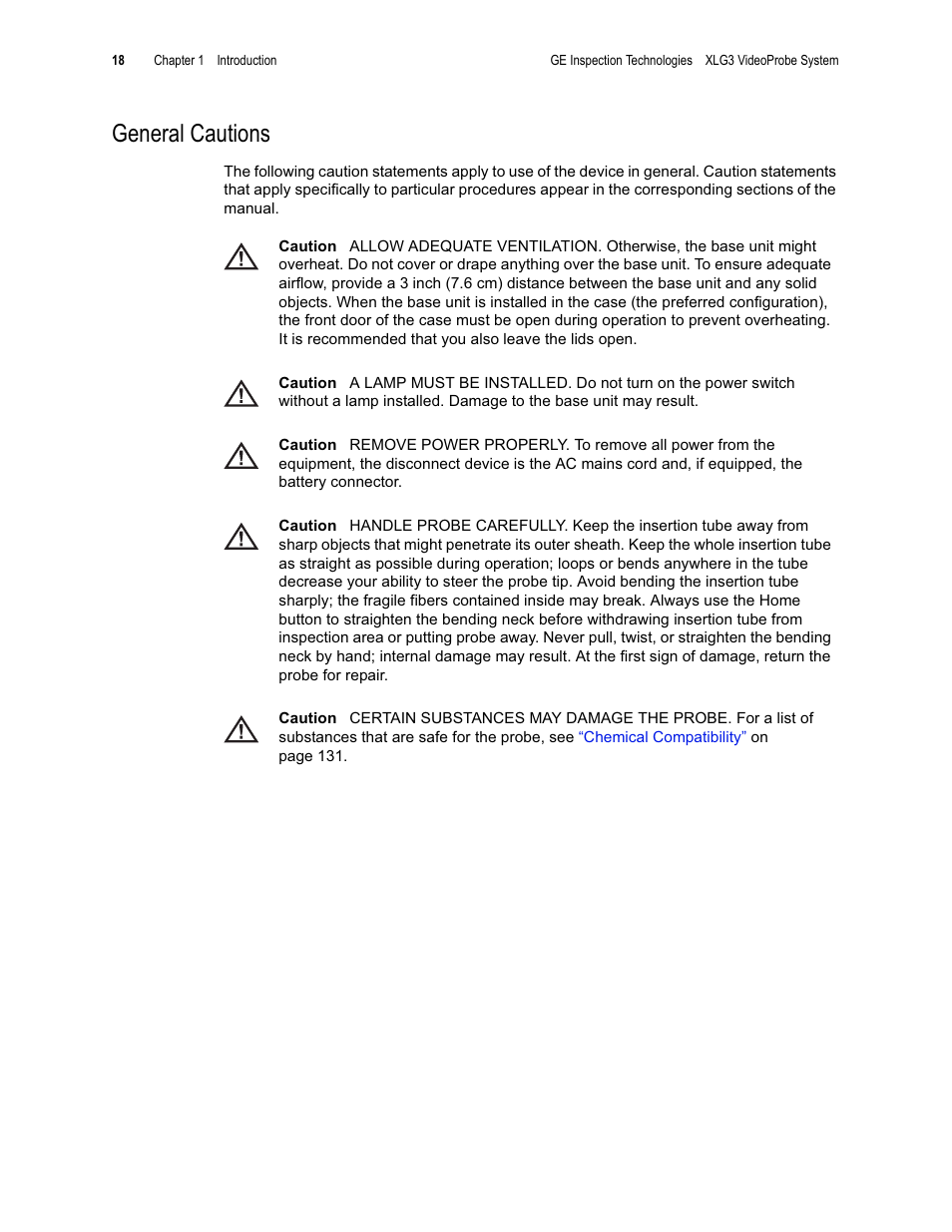 General cautions | GE XLG3 User Manual | Page 27 / 160