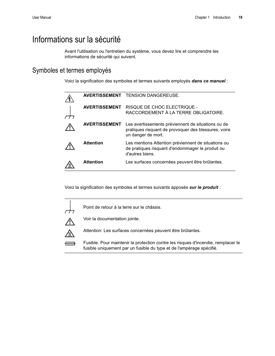 Informations sur la sécurité, Symboles et termes employés | GE XLG3 User Manual | Page 28 / 160