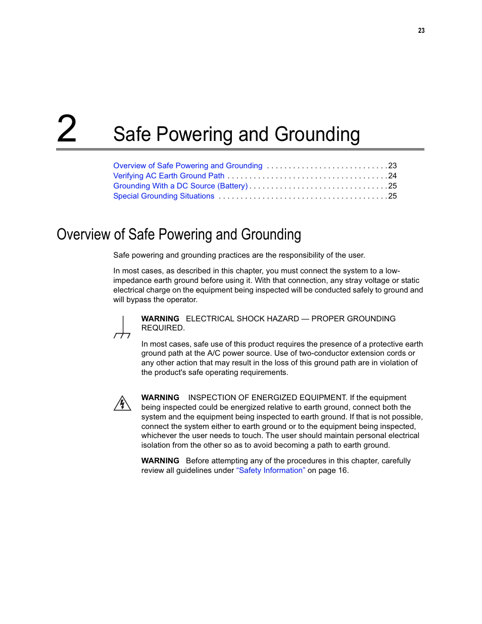 Safe powering and grounding, Overview of safe powering and grounding | GE XLG3 User Manual | Page 32 / 160