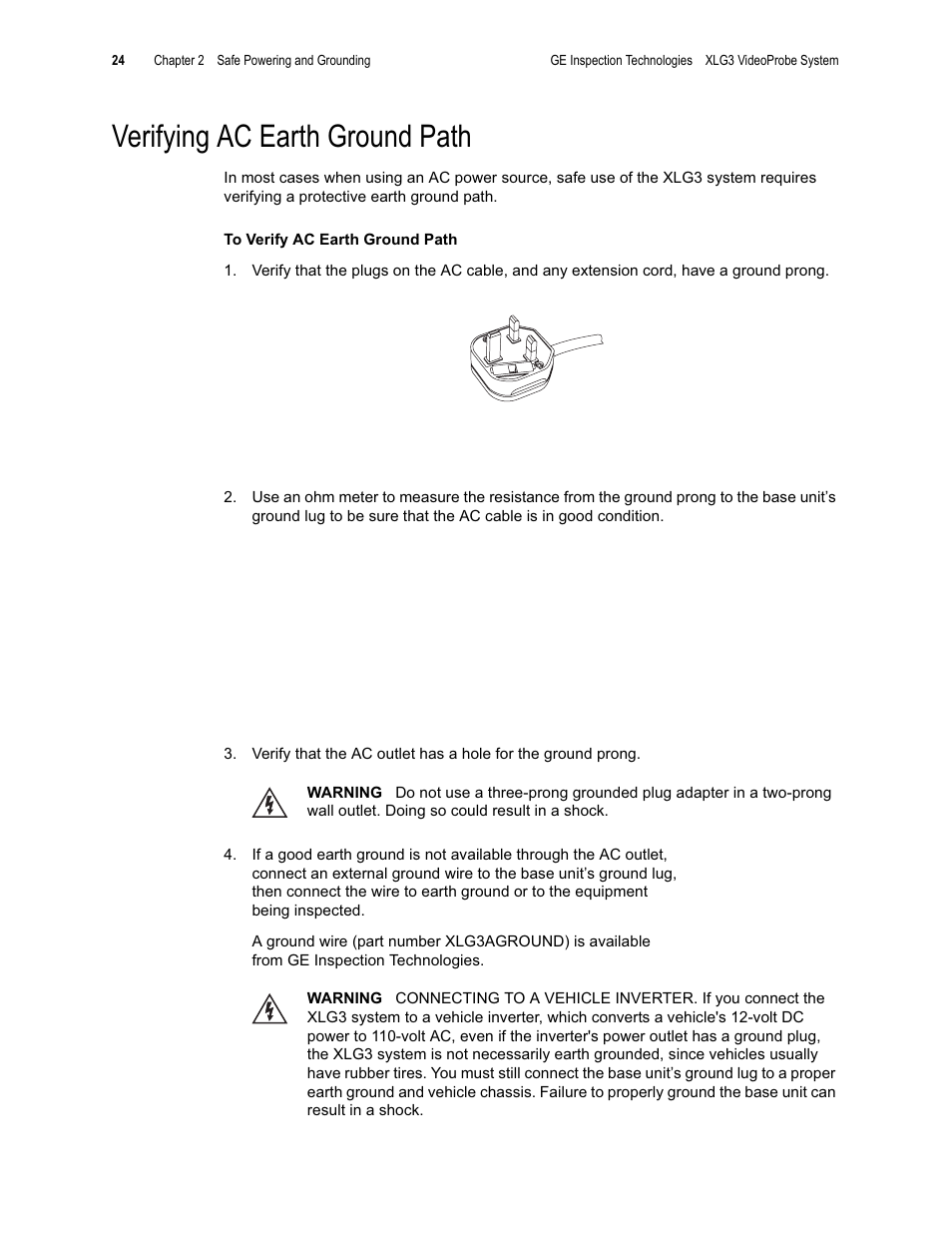 Verifying ac earth ground path | GE XLG3 User Manual | Page 33 / 160