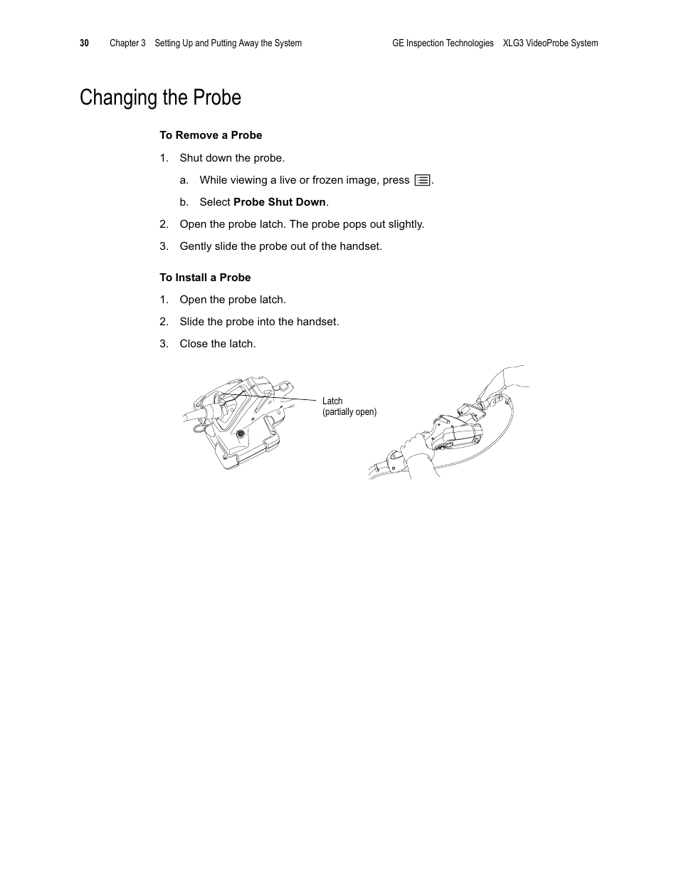 Changing the probe | GE XLG3 User Manual | Page 39 / 160