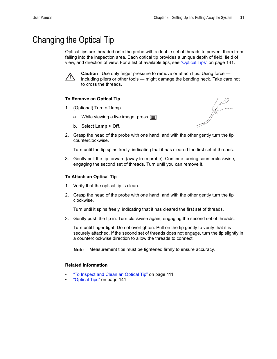 Changing the optical tip | GE XLG3 User Manual | Page 40 / 160