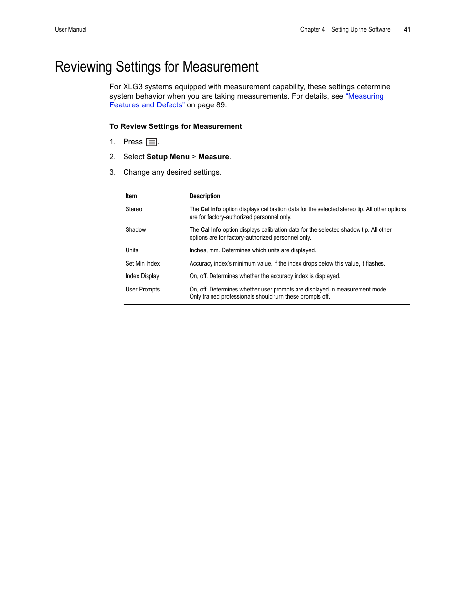 Reviewing settings for measurement | GE XLG3 User Manual | Page 50 / 160