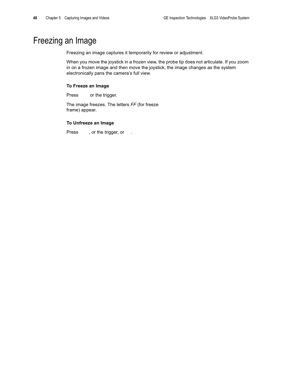 Freezing an image | GE XLG3 User Manual | Page 57 / 160