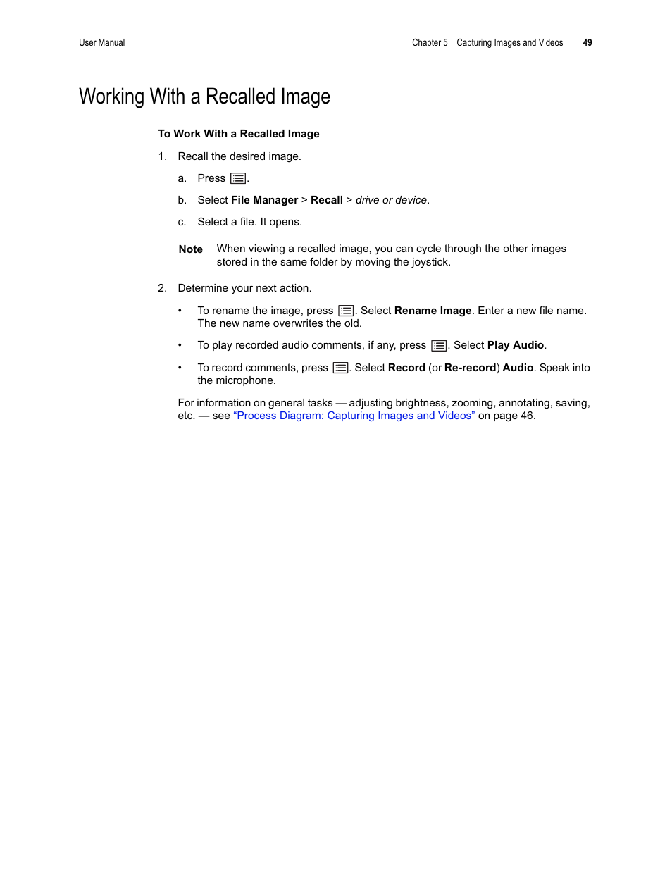 Working with a recalled image | GE XLG3 User Manual | Page 58 / 160