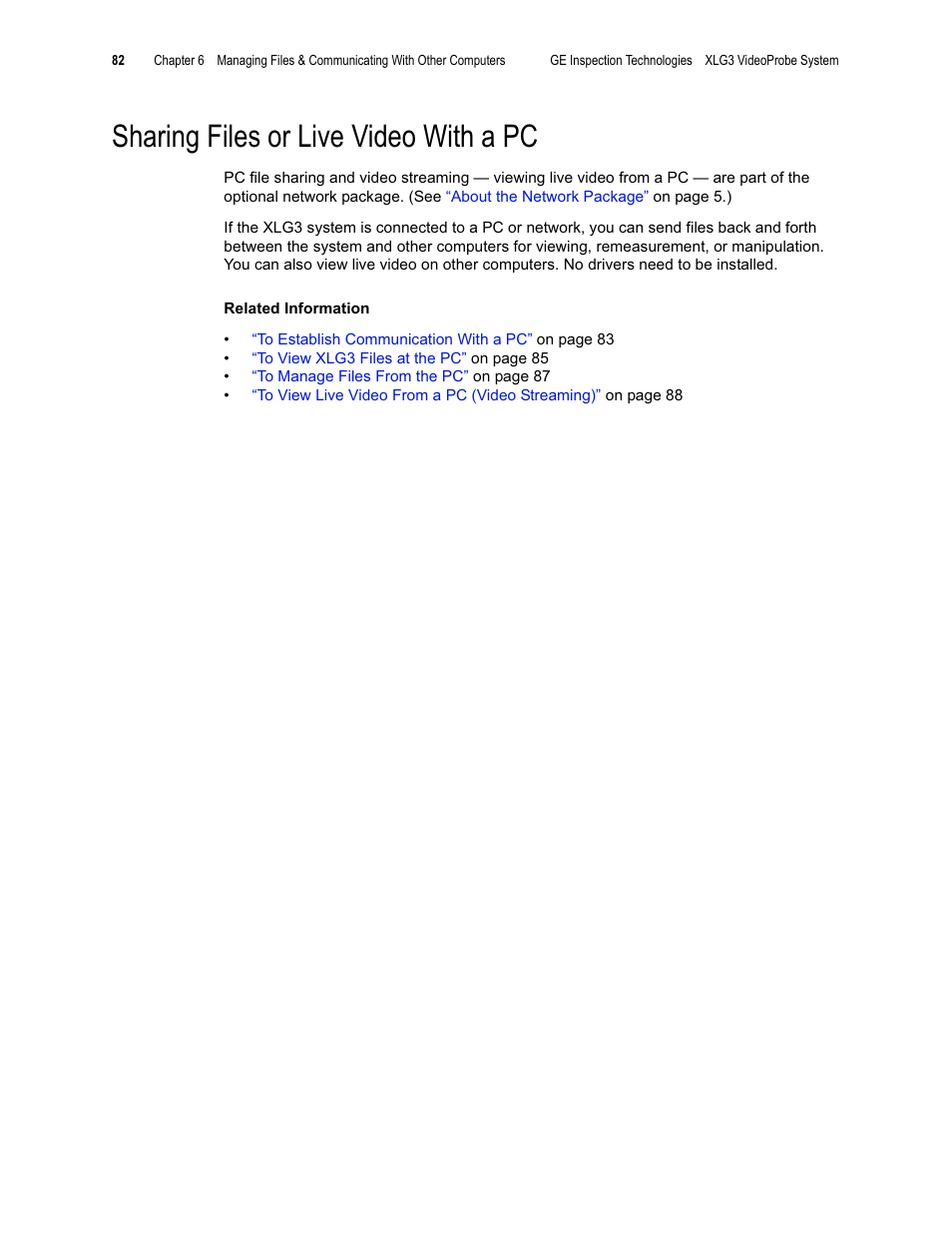 Sharing files or live video with a pc | GE XLG3 User Manual | Page 91 / 160