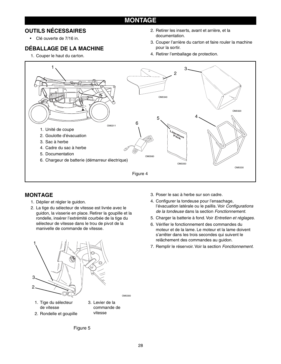 Outils nécessaires, Déballage de la machine, Montage | Scotts 907254 - LM21SW User Manual | Page 28 / 69