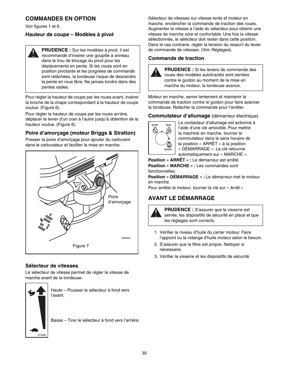 Commandes en option, Avant le démarrage | Scotts 907254 - LM21SW User Manual | Page 30 / 69
