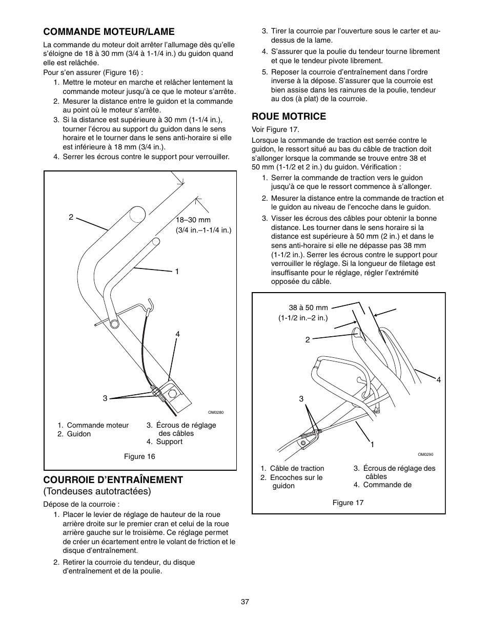 Commande moteur/lame, Courroie d’entraînement (tondeuses autotractées), Roue motrice | Scotts 907254 - LM21SW User Manual | Page 37 / 69