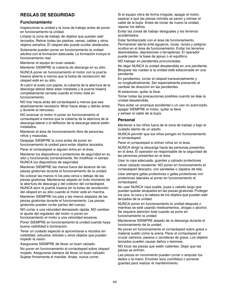 Scotts 907254 - LM21SW User Manual | Page 44 / 69