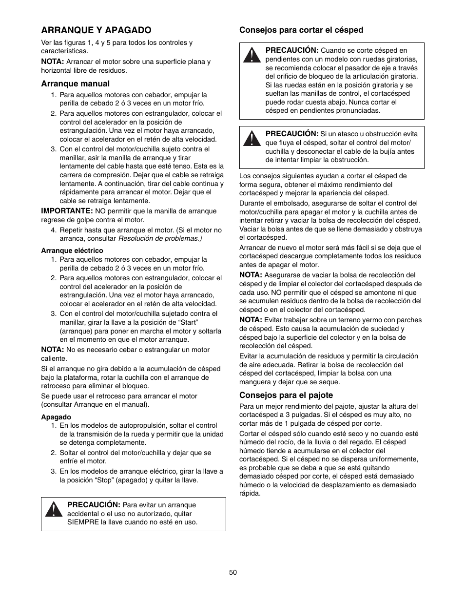 Arranque y apagado | Scotts 907254 - LM21SW User Manual | Page 50 / 69