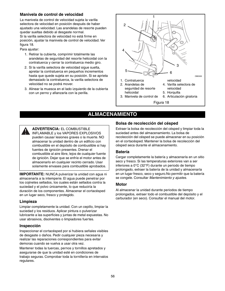 Almacenamiento | Scotts 907254 - LM21SW User Manual | Page 56 / 69