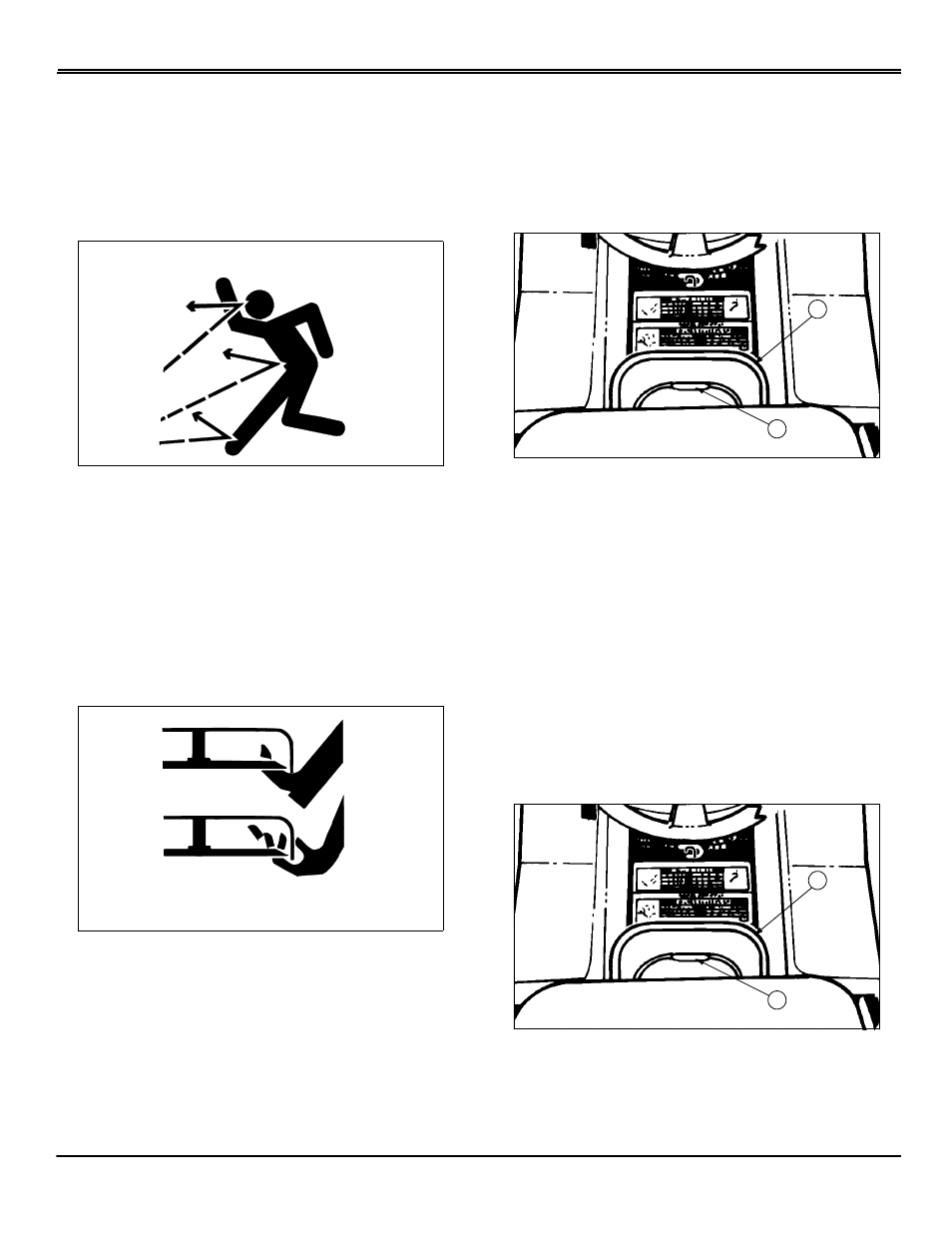 Operating mower, Operating mower safely, Check ground conditions | Avoid injury from contacting blades, Lift lever to raise and lower mower, using | Scotts S1642 User Manual | Page 20 / 72