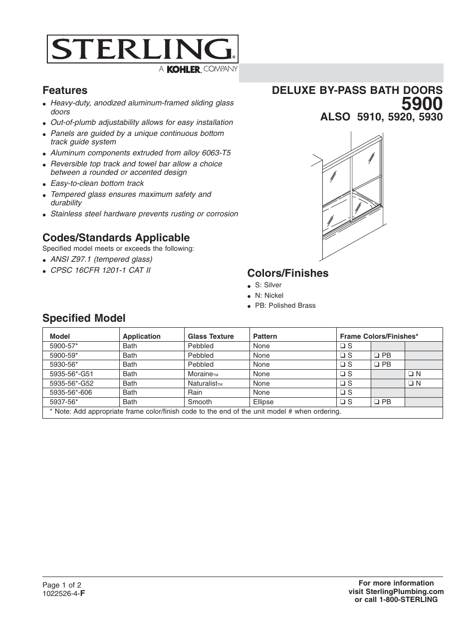 Sterling Plumbing 5900-59* User Manual | 2 pages