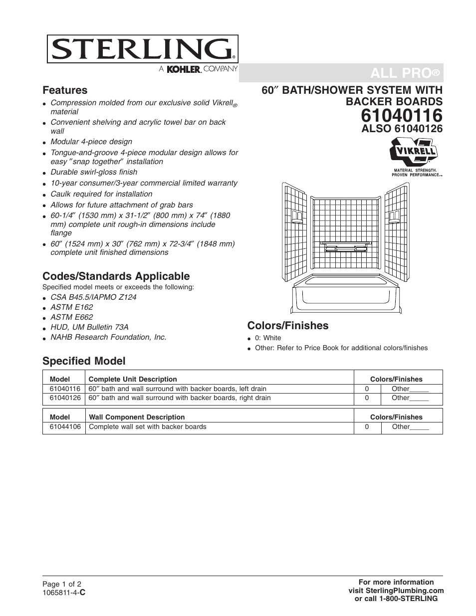 Sterling Plumbing 61040126 User Manual | 2 pages