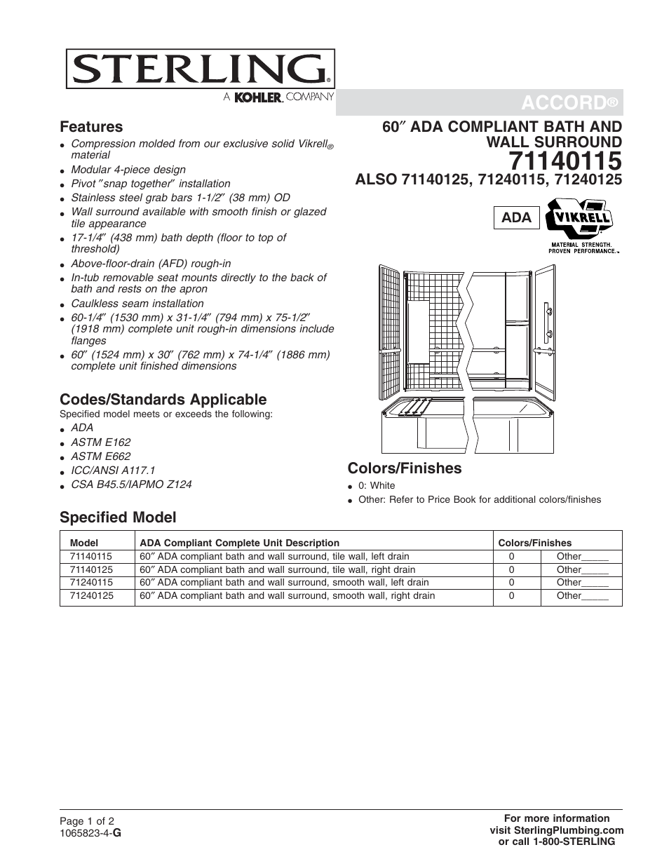 Sterling Plumbing 71140125 User Manual | 2 pages
