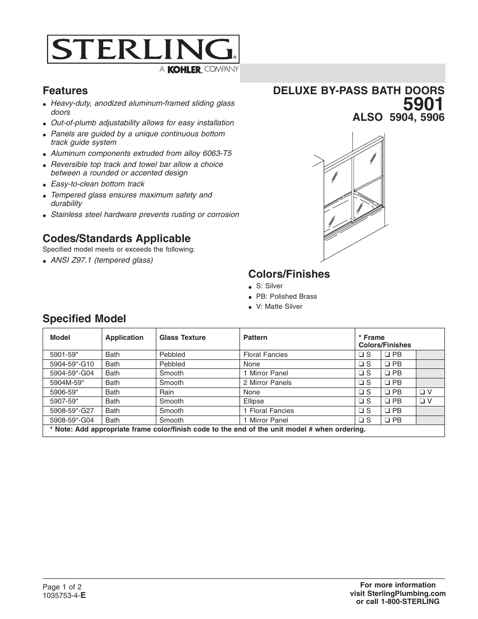 Sterling Plumbing 5904-59*-G10 User Manual | 2 pages