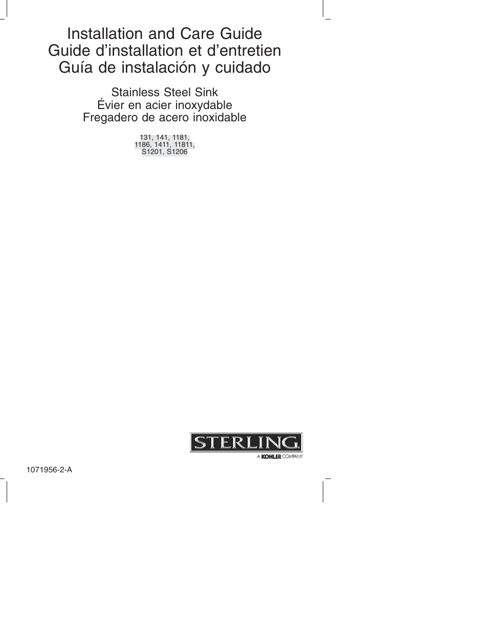 Sterling Plumbing 1181 User Manual | 16 pages
