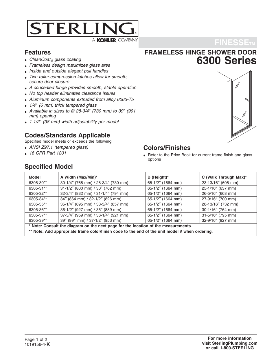 Sterling Plumbing Finesse 6305-30 User Manual | 2 pages