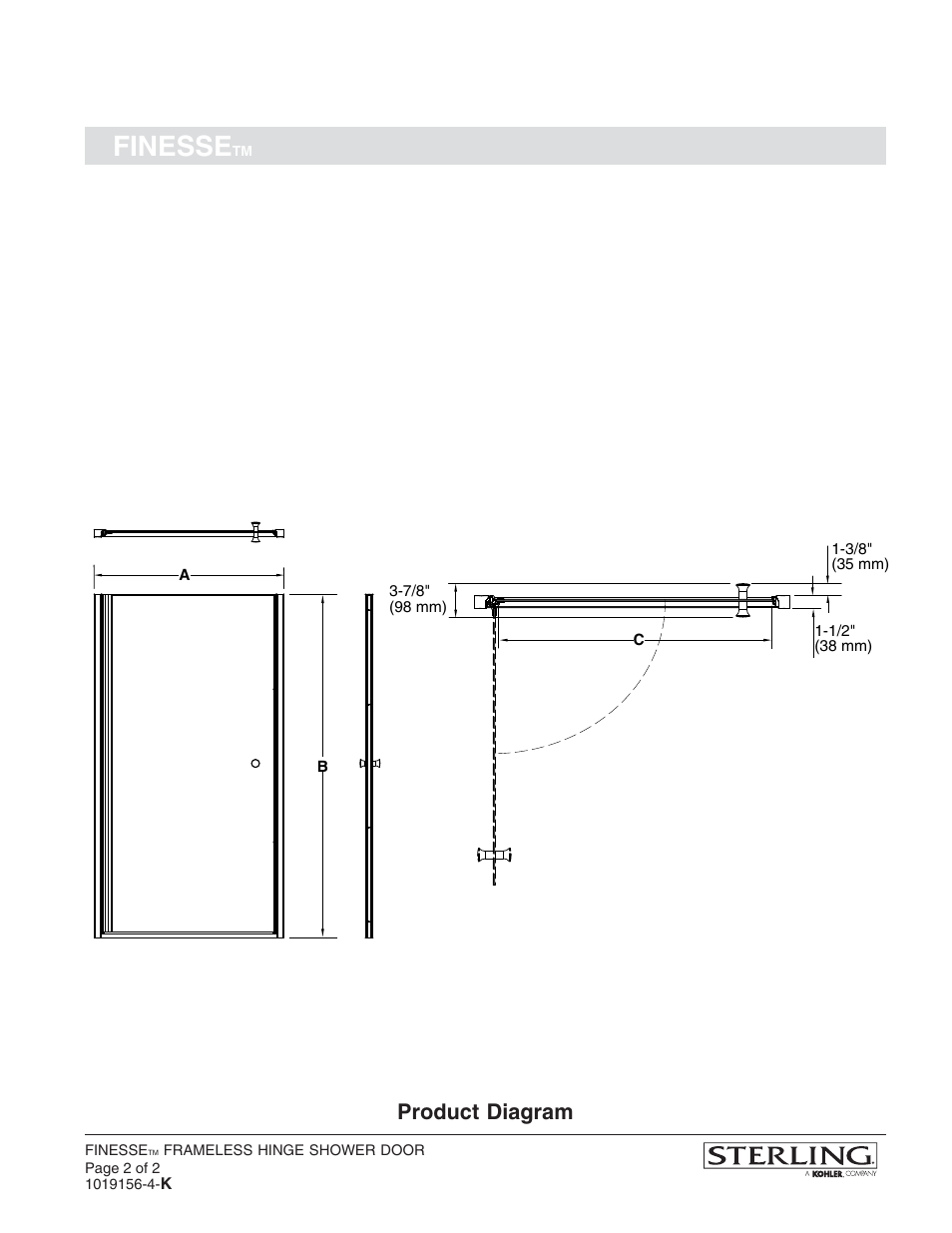 Finesse, Product diagram | Sterling Plumbing Finesse 6305-30 User Manual | Page 2 / 2