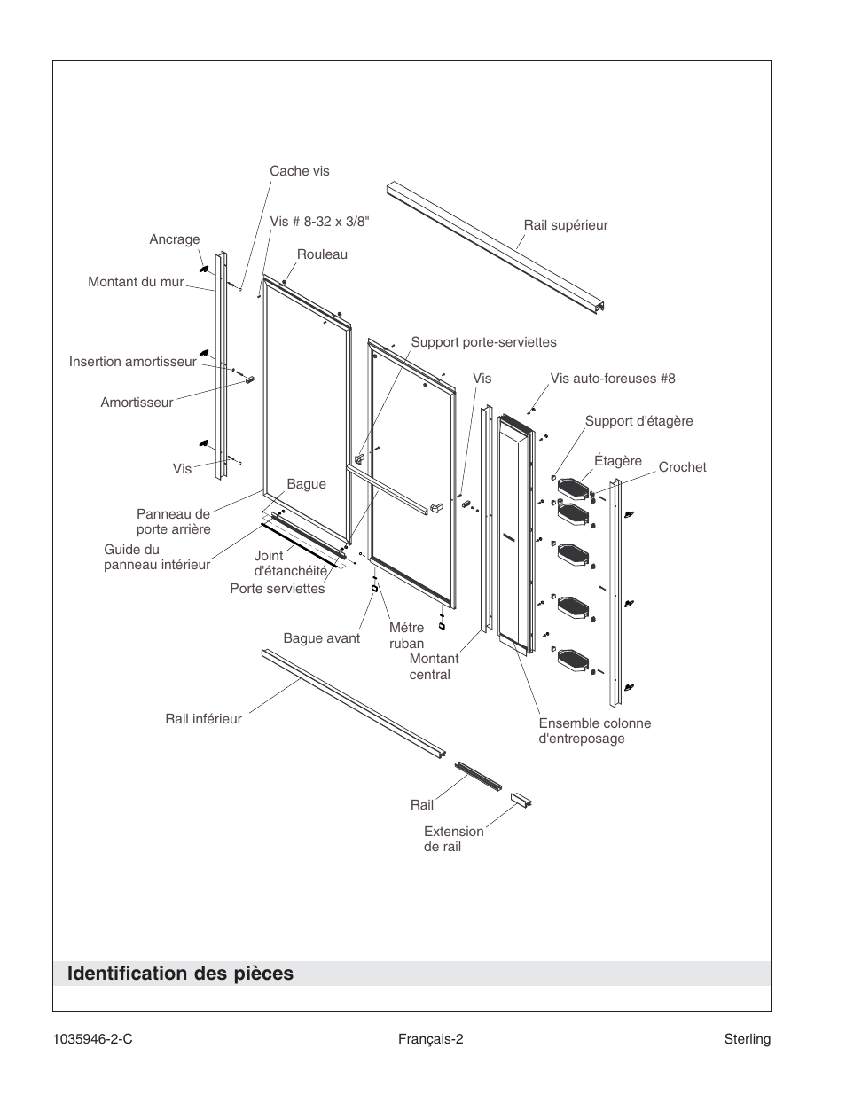 Identification des pièces | Sterling Plumbing Bypass Shower Doors 6065 User Manual | Page 16 / 44