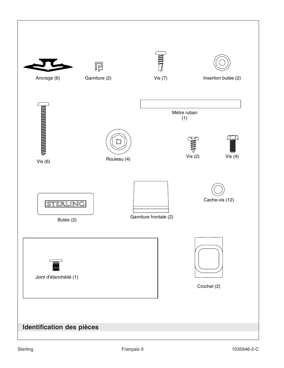 Identification des pièces | Sterling Plumbing Bypass Shower Doors 6065 User Manual | Page 17 / 44