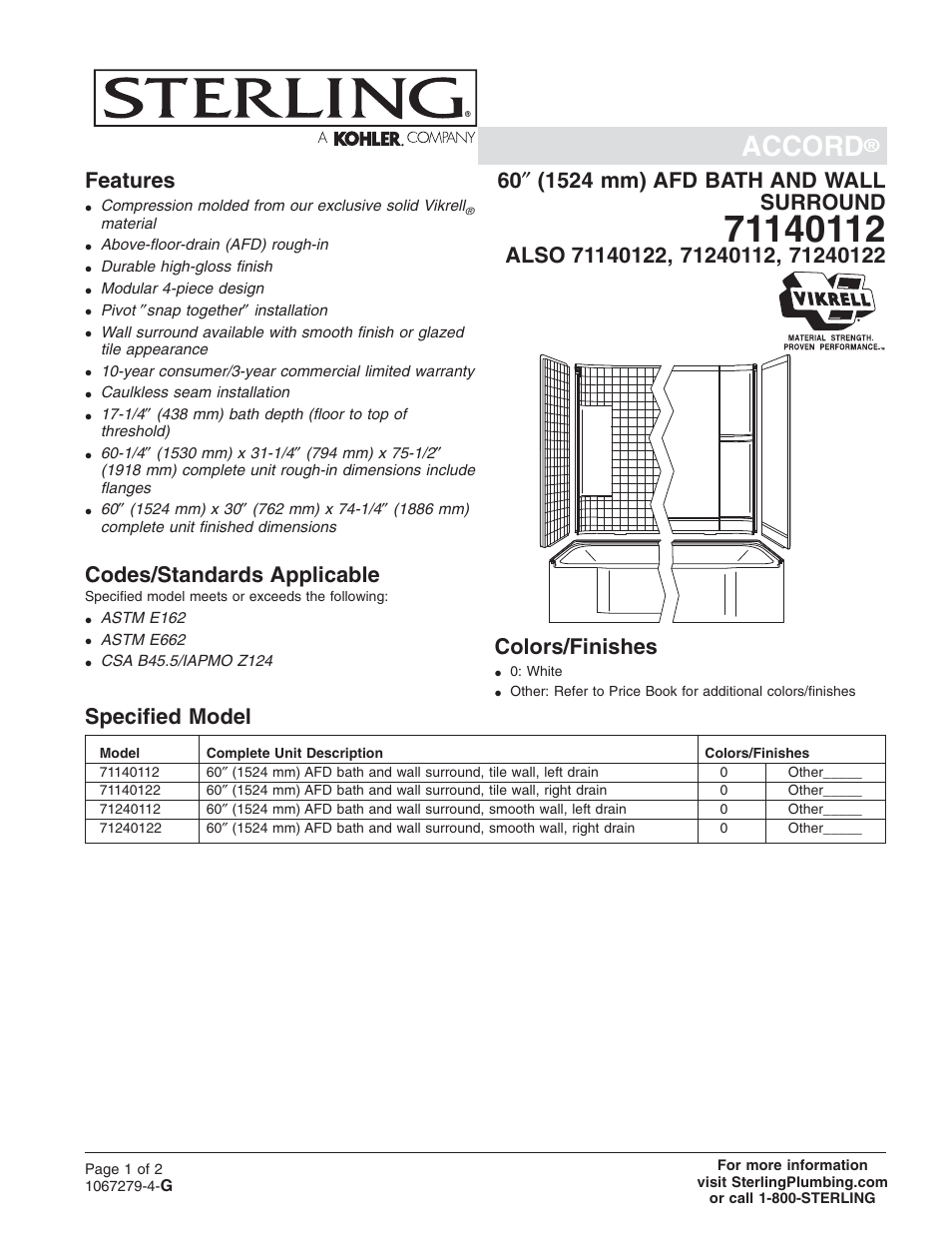 Sterling Plumbing 71140122 User Manual | 2 pages