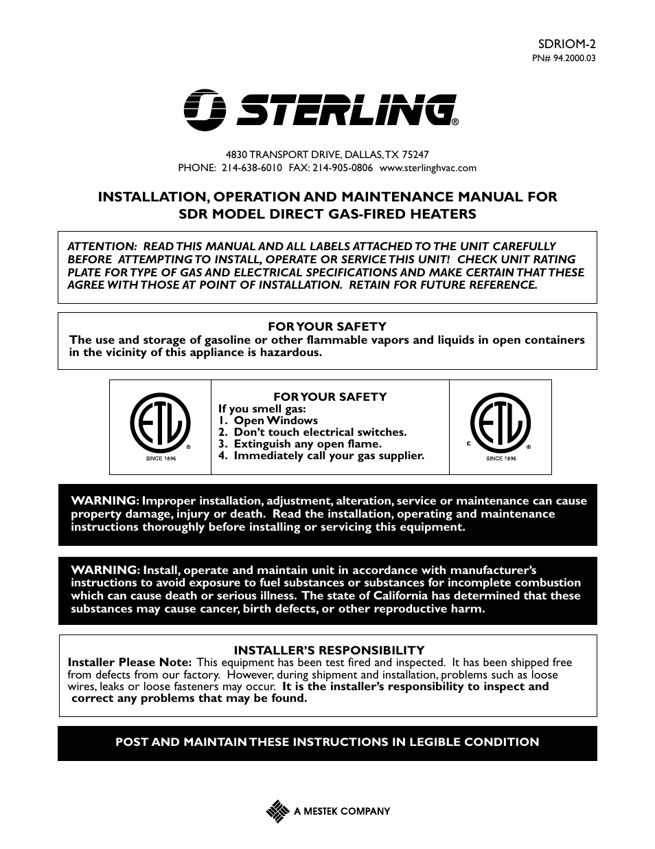 Sterling Plumbing SDRIOM-2 User Manual | 24 pages