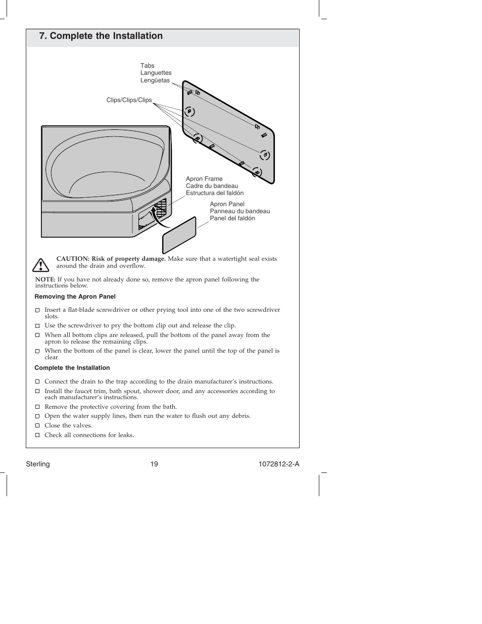 Complete the installation | Sterling Plumbing Bath 7113 Series User Manual | Page 19 / 28