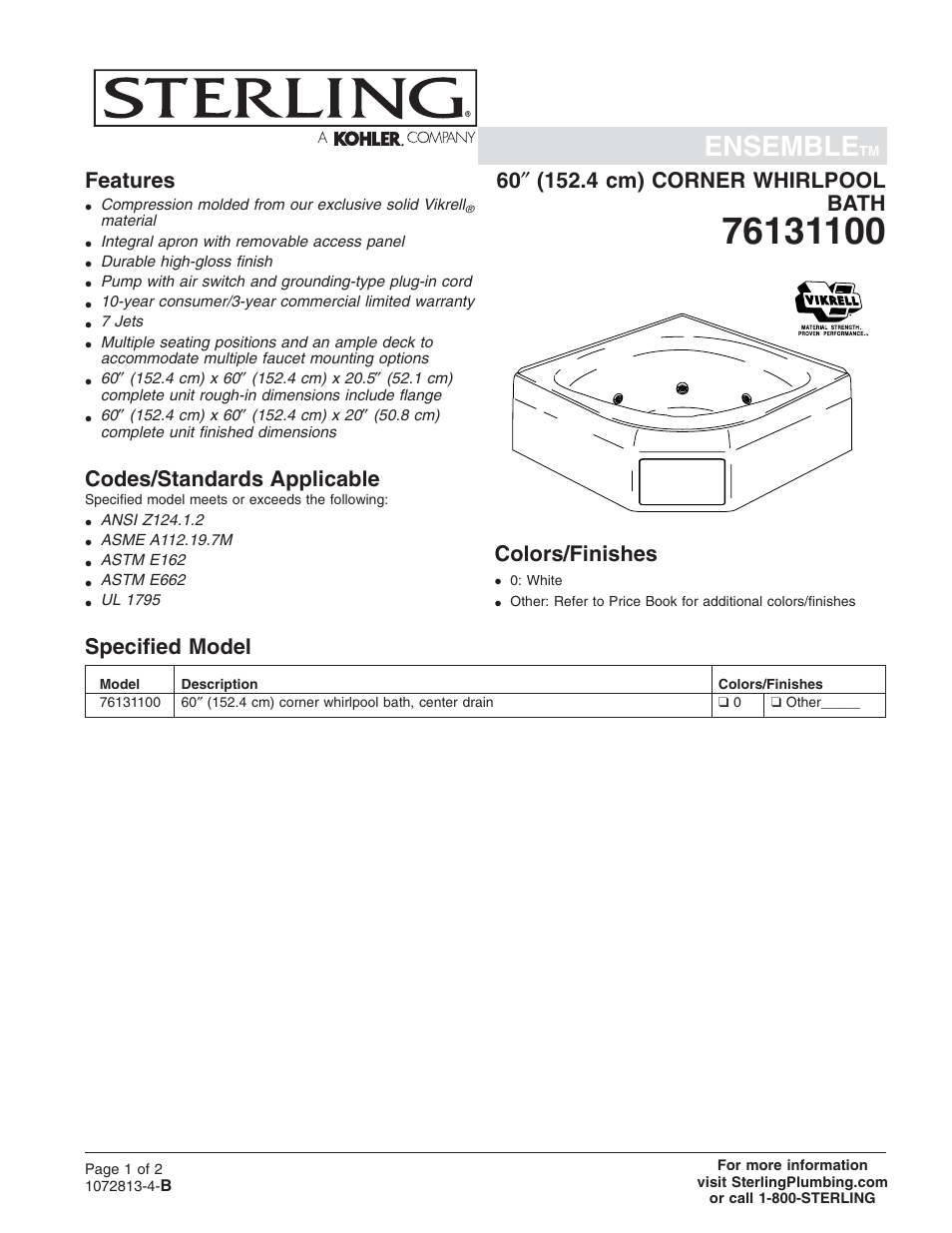 Sterling Plumbing 76131100 User Manual | 2 pages