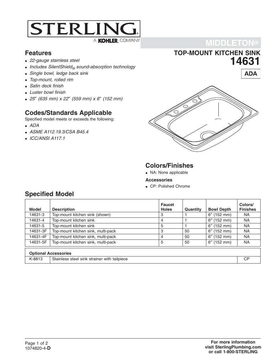 Sterling Plumbing 14631 User Manual | 2 pages