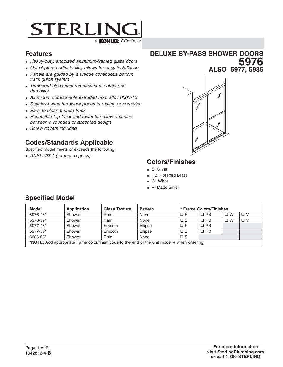 Sterling Plumbing 5976 User Manual | 2 pages