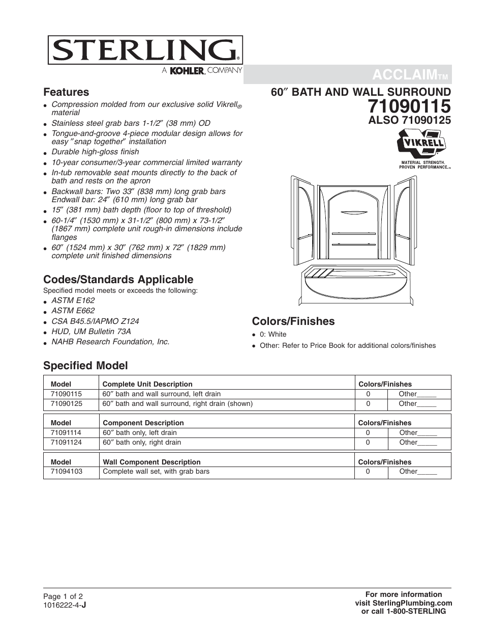 Sterling Plumbing 71090115 User Manual | 2 pages